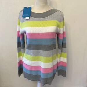 Market & Spruce pink gray striped long sleeve sweater Size S New